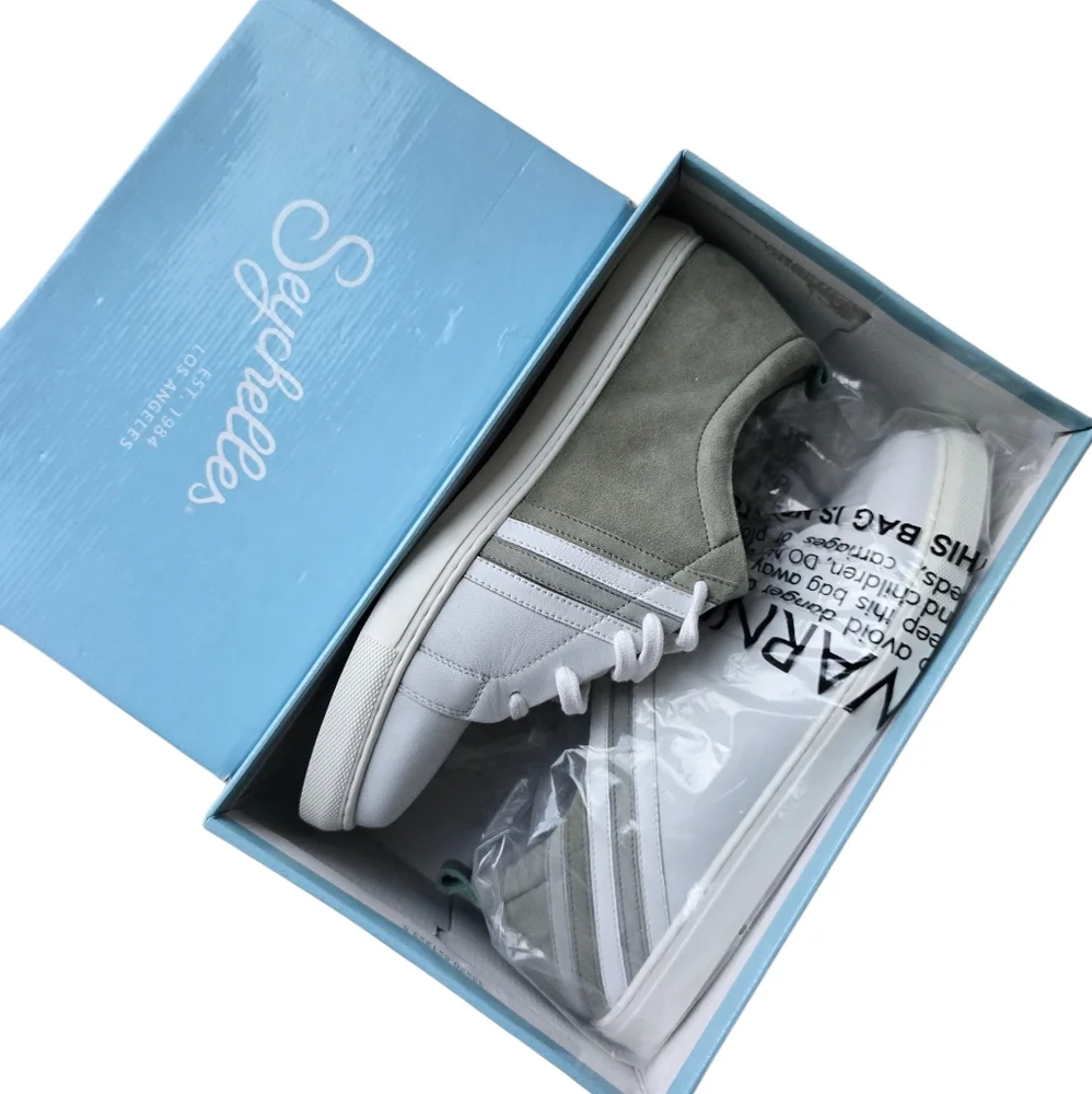 Seychelles Stand Out White/Sage Leather Sneakers